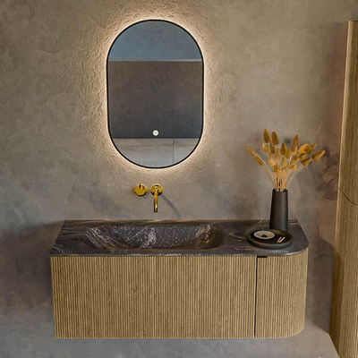 Mondiaz KURVE-DLUX Ensemble de meubles de salle de bains - 115x46x40cm - 1 tiroir - 1 porte - lavabo solid surface - gauche - sans trou de robinet - Dusk