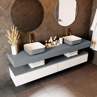 Mondiaz TOP 46 Plan-vasque mural - 200x46x12cm - adapté pour vasque à poser - Solid surface - Plata