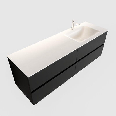 MONDIAZ VICA Ensemble de meuble salle de bain - 150cm - 4 tiroirs - lavabo Cloud à droite - 1 trou de robinet - solid surface urban