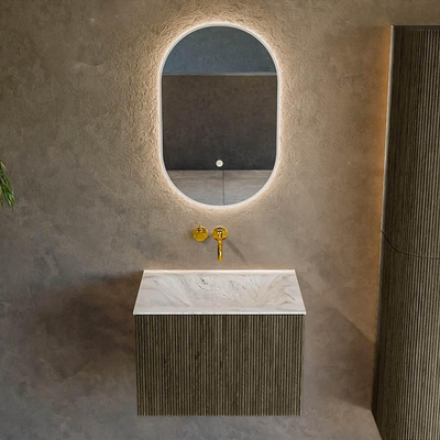 Mondiaz KURVE-DLUX Badkamermeubelset - 60x46x40cm - 1 lade - wastafel solid surface - midden - zonder kraangat - Shadow