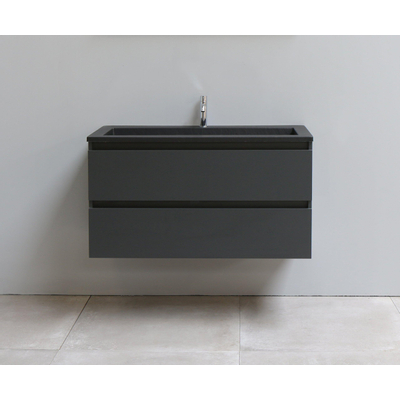 Basic Bella Meuble salle de bains avec lavabo acrylique Noir 100x55x46cm 1 trou de robinet Anthracite mat