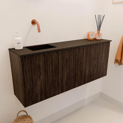 Mondiaz JOYA 100cm toiletmeubel - kleur Walnut - Wastafel FAYE positie Links Zonder kraangat kleur Urban.
