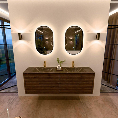 Mondiaz CIRO-DLUX Meuble de salle de bains - 160x45x50cm - Plan vasque Solid Surface Lava - 2 vasques Double - 2 trous de robinetterie - 4 tiroirs - Dusk