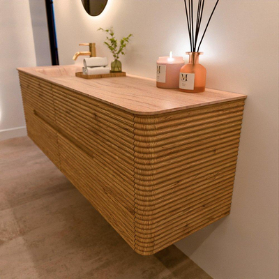 Mondiaz CIRO-DLUX Badkamermeubelset - 160x45x50cm - Solid surface wastafel Saba - 1 wasbak Links - 1 kraangat - 4 lades - Oak