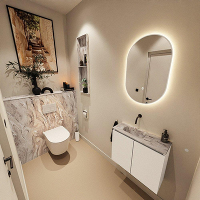 MONDIAZ TURE-DLUX 60cm toiletmeubel Talc. EDEN wastafel Glace positie links. Zonder kraangat.