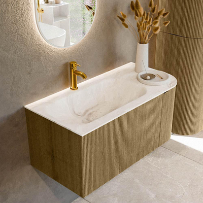 Mondiaz KURVE-DLUX Badkamermeubelset - 95x46x40cm - 1 lade - 1 deur - wastafel solid surface - links - 1 kraangat - Dusk