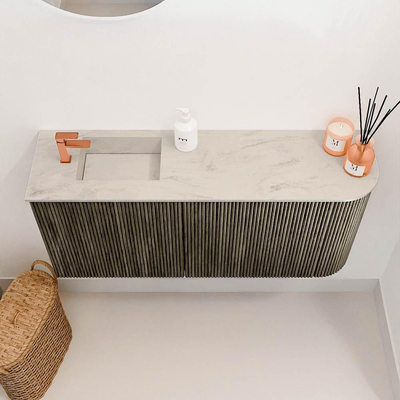 Mondiaz JOYA-DLUX 91.6cm toiletmeubel - ronding rechts kleur Shadow - Wastafel FAYE positie Links 1 kraangat kleur Opalo.