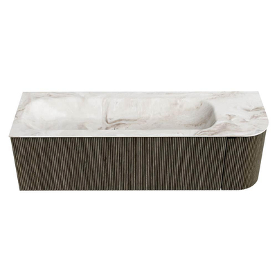 Mondiaz KURVE-DLUX Ensemble de meuble de salle de bains - 145x46x40cm - 1 tiroir - 1 porte - lavabo solid surface - gauche - sans trou de robinet - Shadow