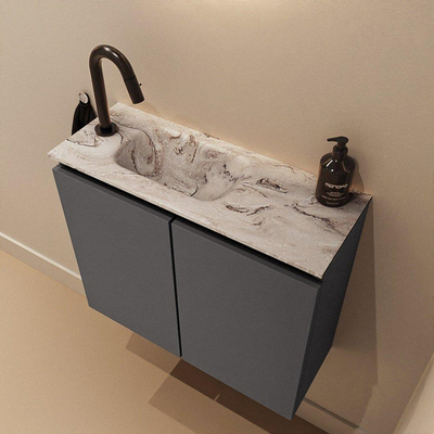 MONDIAZ TURE-DLUX meuble de toilette 60 cm Dark Grey. EDEN vasque Glace position gauche. Avec 1 trou de robinet.