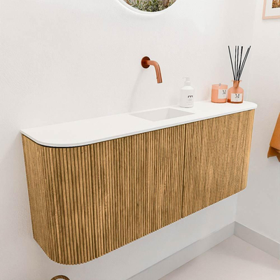 Mondiaz JOYA 103.2cm toiletmeubel - ronding links en rechts kleur Oak - Wastafel FAYE positie Midden Zonder kraangat kleur Talc.