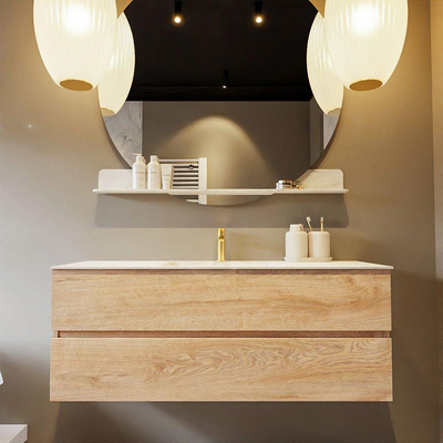 MONDIAZ VICA-DLUX Ensemble meuble de salle de bains - 130cm - meuble bas Washed oak - 2 tiroirs - lavabo encastré cloud au milieu - 1 trou de robinet - version haute 60cm - opalo