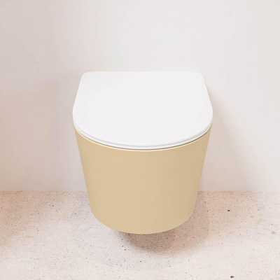 Mondiaz LAVIE hangtoilet – spoelrandloos – 36 x 53 cm – met softclose zitting – Sand (beige), zitting Talc (wit)