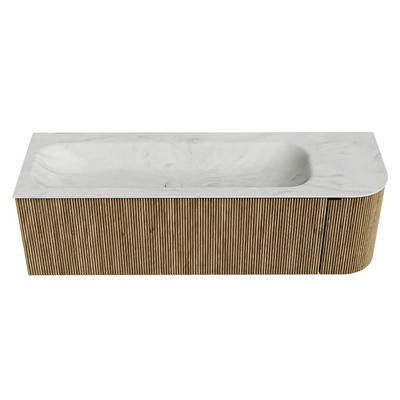 Mondiaz KURVE-DLUX Ensemble de meuble de salle de bains - 145x46x40cm - 1 tiroir - 1 porte - vasque solid surface - gauche - sans trou de robinet - Dusk