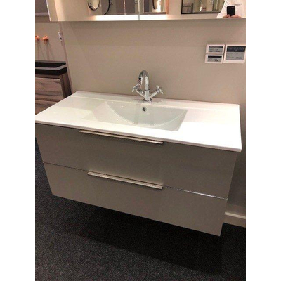 BRAUER Evo ensemble de meuble de salle de bain 100x45x50 cm 2 tiroirs avec lavabo en céramique Mat Taupe MODÈLE D'EXPOSITION