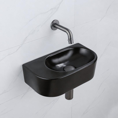 QeramiQ Fuente fonteinset – halfrond – 40x21.5x12 cm – keramiek zwart mat – zonder kraangat – kraan gunmetal
