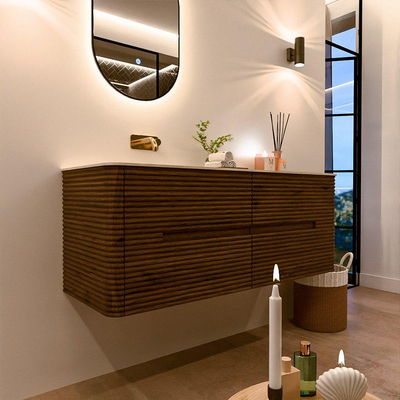 Mondiaz CIRO-DLUX Badkamermeubelset - 130x45x50cm - Solid surface wastafel Meli - 1 wasbak Links - zonder kraangaten - 4 lades - Dusk