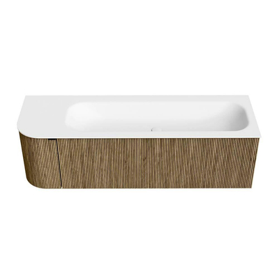 Mondiaz KURVE Badkamermeubelset - 145x46x40cm - 1 lade - 1 deur - wastafel solid surface - rechts - 1 kraangat - Dusk
