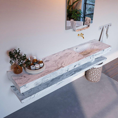 MONDIAZ ALAN - DLUX Ensemble de meubles de salle de bains - 200cm - tablette - Glace - lavabo suspendu - vasque à droite - 0 trous de robinet - Glace