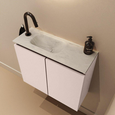 MONDIAZ TURE-DLUX Meuble de toilette 60cm Rosee. Lavabo EDEN Opalo position gauche. Avec 1 trou de robinet.