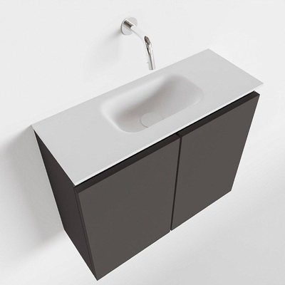 MONDIAZ TURE Kit lave-mains - 60x23x50cm - 0 trous de robinet - 2 portes - gris foncé mat - Lavabo centré - Acrylique Blanc