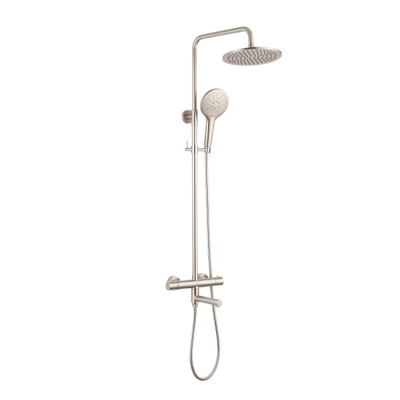 Fortifura Calvi Regendoucheset - thermostatisch - 25cm hoofddouche - metalen slang - ronde handdouche - draaibare baduitloop - Geborsteld RVS PVD