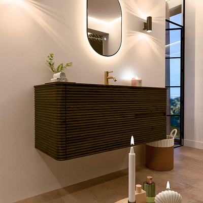 Mondiaz CIRO-DLUX Ensemble de meubles de salle de bains - 120x45x50cm - Lavabo solid surface Lava - 1 vasque à droite - 1 trou de robinet - 2 tiroirs - Shadow