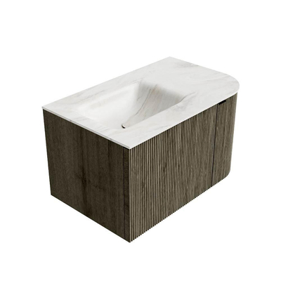 Mondiaz KURVE-DLUX Ensemble de meuble salle de bain - 75x46x40cm - 1 tiroir - 1 porte - lavabo en solid surface - gauche - 1 trou de robinet - Shadow