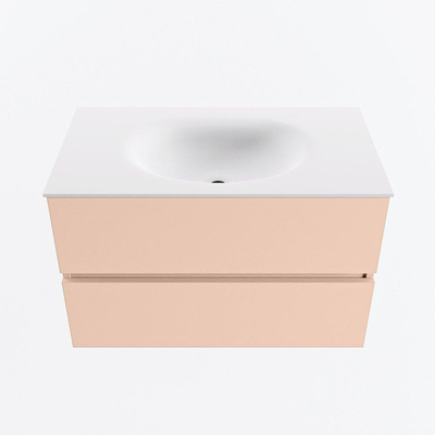 MONDIAZ VICA Ensemble meuble de salle de bains - 80cm - meuble bas rosee - 2 tiroirs - vasque moon centrale - sans trous de robinet - version haute 60cm - talc