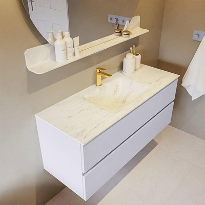 Mondiaz VICA-DLUX Ensemble de meuble de salle de bain - 120cm - meuble sous-vasque cale - 2 tiroirs - lavabo encastré cloud milieu - 1 trou de robinet - version haute de 60cm - opalo