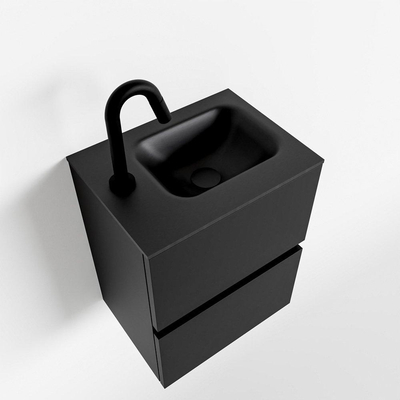 MONDIAZ ADA Toiletmeubel - 40x30x50cm - 1 kraangat - 2 lades - urban mat - wasbak links - Solid surface - Zwart