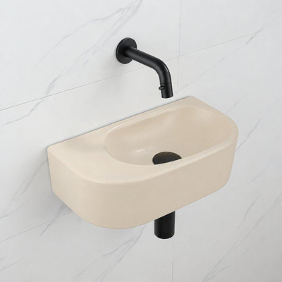 QeramiQ Fuente fonteinset – halfrond – 40x21.5x12 cm – keramiek beige – zonder kraangat – mat zwarte kraan