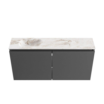MONDIAZ TURE-DLUX 100cm toiletmeubel Dark Grey. EDEN wastafel Frappe positie links. Zonder kraangat.