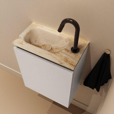 MONDIAZ TURE-DLUX Meuble toilette - 40cm - Linen - EDEN - vasque Frappe - position gauche - 1 trou de robinet
