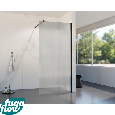 FugaFlow Eccelente Vetro inloopdouche badkamer - 40x200cm - ribbelglas - wandarm - mat zwart