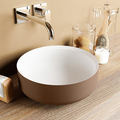 Mondiaz Coss Waskom - 36x36x13cm - rond - opbouw - Solid surface - Rust/Talc