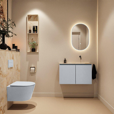 MONDIAZ TURE-DLUX Meuble toilette - 80cm - Clay - EDEN - vasque Frappe - position droite - sans trou de robinet
