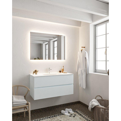 Mondiaz VICA ensemble de meuble de salle de bain - 100cm - meuble sous-vasque argile - 2 tiroirs - lavabo nuage milieu - 1 trou de robinet - miroir LED - version XL 60cm haut