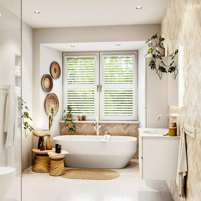 MONDIAZ VICA Meuble de salle de bains 80cm sous-meuble Talc 2 tiroirs. Lavabo MOON central sans trou de robinet, couleur Talc.