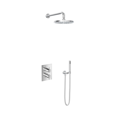 Hotbath Get Together douche thermostatique complet set encastrable Laddy V robinet d'arret 2 voies et inverseur chrome modèle stick bras mural 25cm