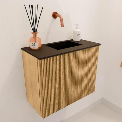 Mondiaz JOYA 50cm meuble de salle de bains - couleur Oak - Vasque FAYE position Droite Sans trou de robinet couleur Urban