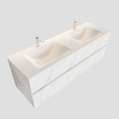 Mondiaz VICA Meuble Carrara avec 2 tiroirs 150x50x45cm vasque lavabo Cloud double 2 trous de robinet