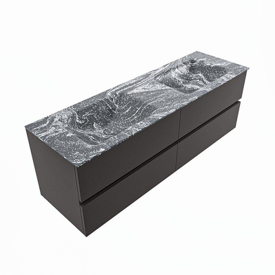 Mondiaz VICA-DLUX ensemble de meuble de salle de bain - 150cm - meuble sous-vasque gris foncé - 4 tiroirs - lavabo encastré cloud double - 2 trous de robinet - miroir modèle spot - version XL 60cm de haut - lave