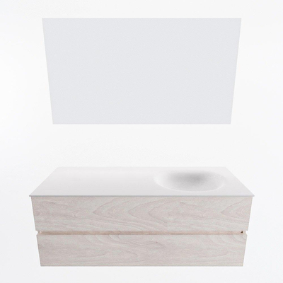 Mondiaz VICA ensemble de meuble de salle de bain - 130cm - meuble sous vasque en aggloméré - 2 tiroirs - lavabo moon à droite - sans trous de robinet - couleur talc - miroir LED - version XL 60cm de haut