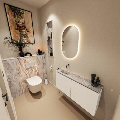 MONDIAZ TURE-DLUX 100cm toiletmeubel Talc. EDEN wastafel Glace positie links. Zonder kraangat.
