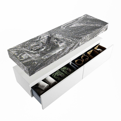 Mondiaz ALAN-DLUX Ensemble de meuble - 150cm - meuble Talc mat - 2 tiroirs - Lavabo Cloud Lava suspendu - vasque gauche - 1 trou de robinet