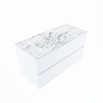 Mondiaz VICA-DLUX Ensemble de meuble de salle de bain - 100cm - meuble sous-vasque talc - 2 tiroirs - lavabo encastré cloud gauche - 1 trou de robinet - version haute de 60cm - glace