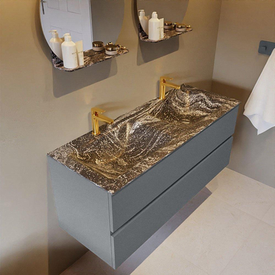 Mondiaz VICA-DLUX Ensemble de meuble de salle de bain - 120cm - meuble sous-vasque plata - 2 tiroirs - lavabo encastrée cloud double - 2 trous de robinet - version haute de 60cm - lave