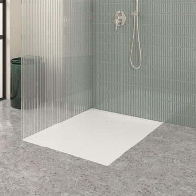 Villeroy & Boch Ecora douchebak - 100x80x3.5cm - afvoer korte zijde - stone white (wit)