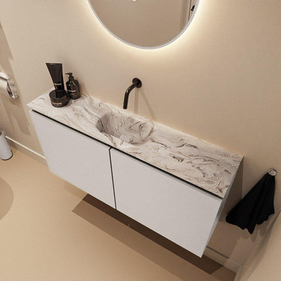 MONDIAZ TURE-DLUX Meuble toilette - 100cm - Linen - EDEN - vasque Glace - position centrale - sans trou de robinet
