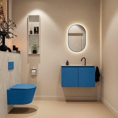 MONDIAZ TURE-DLUX 80cm toiletmeubel Jeans. EDEN wastafel Opalo positie midden. Met 1 kraangat.